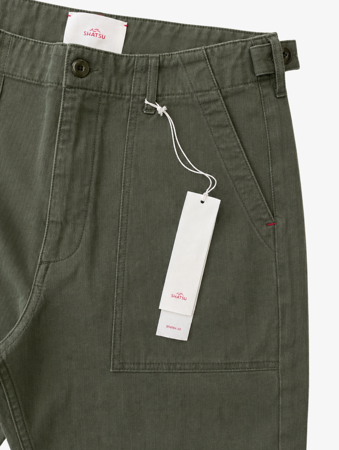SHATSU x Dimi Jeans - Hyaku Fatigue - Army Green Fischgrät