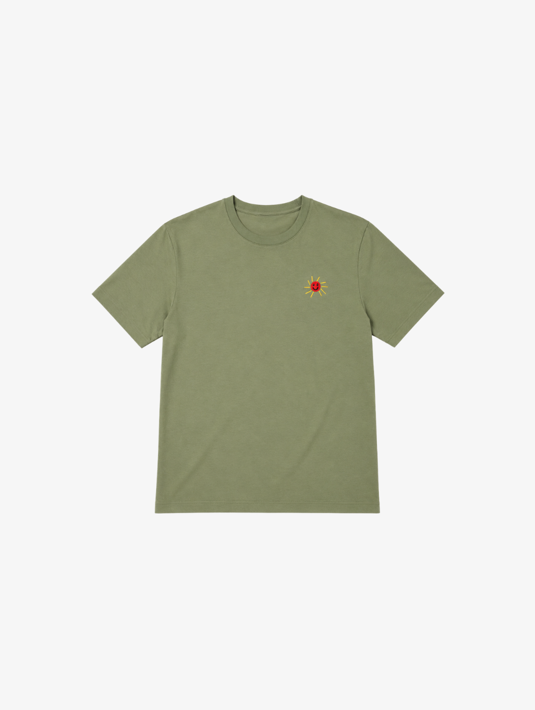 OLOW Happy Flower sage green t-shirt with colourful 3TTMAN flower bouquet back print