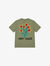 OLOW Happy Flower organic cotton t-shirt in sage green with embroidered smiling sun, front view